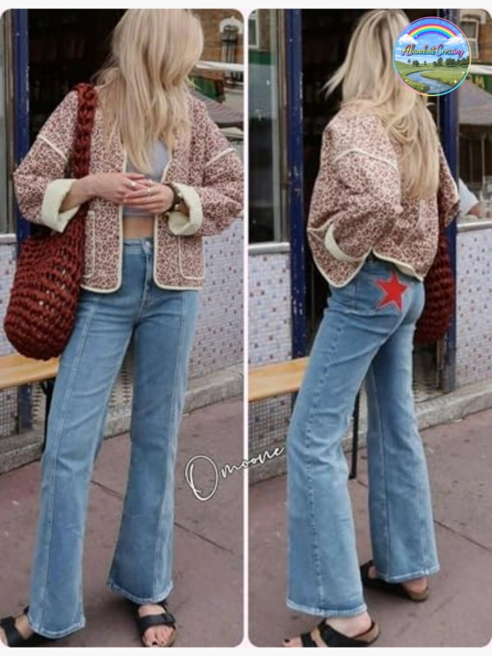 Cropped Quilted Jacket Floral Print Lightweight Padded Puffer Cardigan Coat - Picture 6 of 7